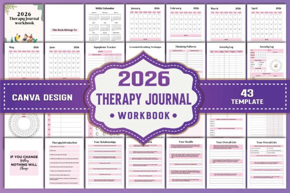 2026 Therapy Journal Workbook Canva KDP