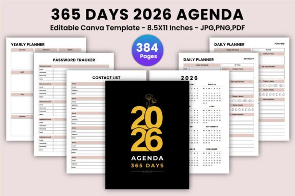 365 Days 2026 Agenda Canva Kdp Interiors